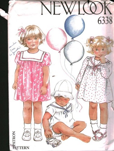 6338 Vintage NEW LOOK SEWING Pattern Girls 1990s Baby Dress Romper 6 Months CUT - 第 1/2 張圖片