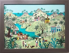 Jack Hofflander "Bus Stop"  NEWLY FRAMED Serigraph Island Caribbean African Art