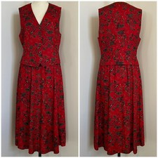 VTG 80s Red Paisley Vest Skirt Set David Brooks English Country Equestrian Sz 10