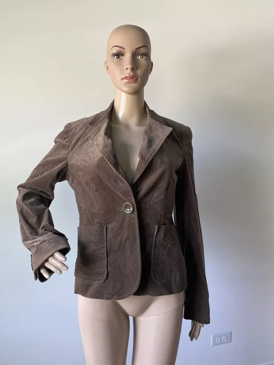 Gap Brown Stretch Cotton Velvet Jacket Coat One Button Blazer Side