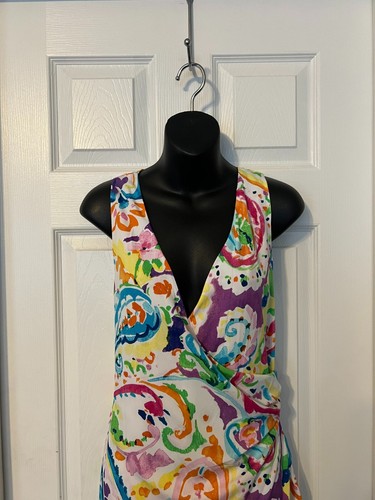 LAUREN RALPH LAUREN Multicolor Fully Lined Floral Print Faux Wrap Dress Sz 12 - Picture 8 of 11