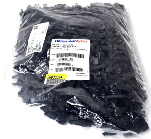 HELLERMANNTYTON 150-92600 Connector Clip w/Edge Clip, EC6, Black, 1000/pkg