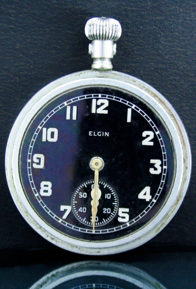 Reloj de Bolsillo ELGIN MILITARY Cuerda Manual Lateral Segundo para Repuestos Foto 4 de 4