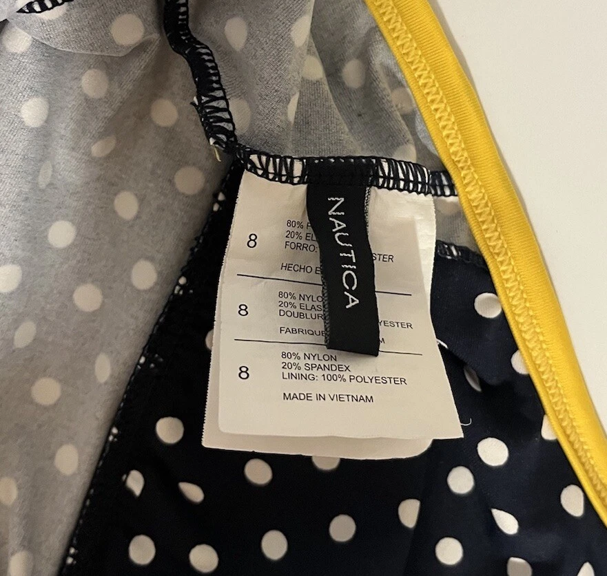 Camiseta Tankini Mujer Nautica Azul Marino Lunares Con Correas Amarillas Talla 8 Foto 4 de 4