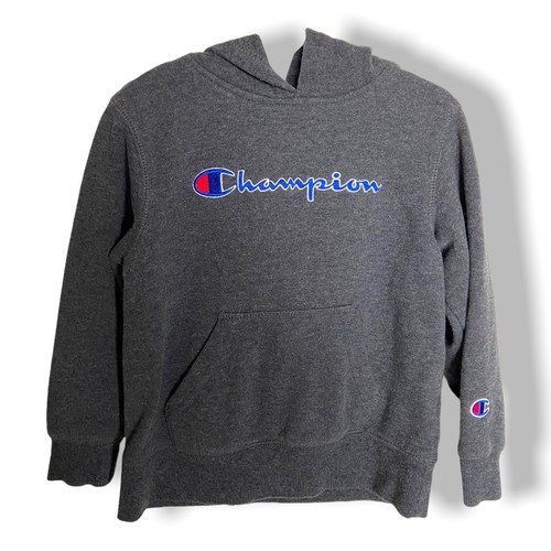 Champion Boys Hoodie Size 5 Gray Logo Pullover Cotton Blend Sweatshirt - Picture 3 of 7