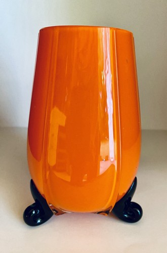 Incised Made In Czechoslovakia Three Footed, Tango Hand Blown Art Glass Vase - Picture 3 of 22