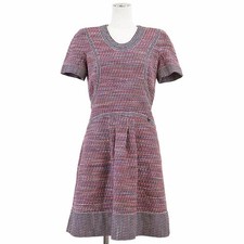 CHANEL Tweed Dress P50960 2014-15y CC Logo charm Cotton Women Size 38 Multicolor