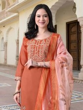 3 PCS Rayon Orange Kurta Pant With Dupatta Set For Women Pure Cotton Gift