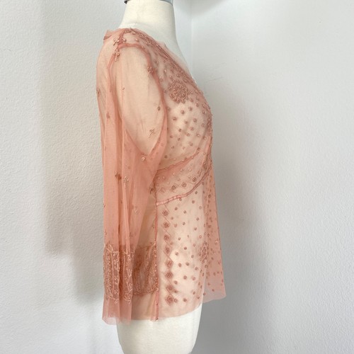 Blusa Betty Barclay Rosa Transparente Grande Malla Bordada Mangas Largas Caprichosa Hada - Imagen 8 de 9