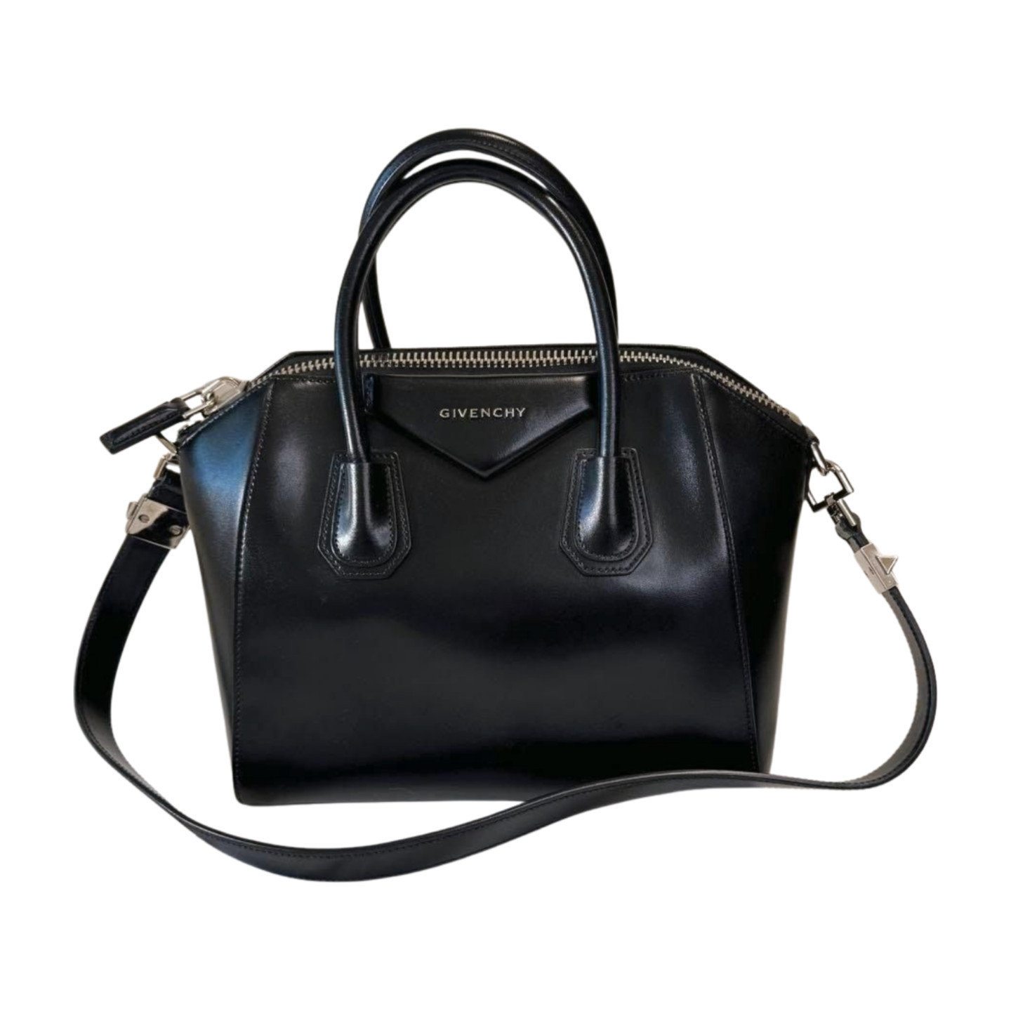 Auth GIVENCHY Antigona Small Black Leather Satchel Handbag Shoulder 2Way Bag