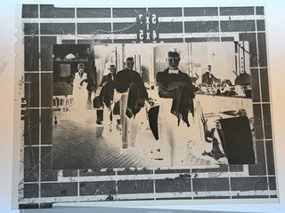 2 Vintage Photo Negatives Barber Shop Crew/Interiors Early 1900's