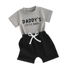 Newborn Baby Boy Summer Outfit Short Sleeve Letter T-Shirt and Casual Shorts Set