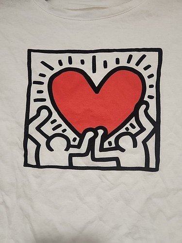New Keith Haring Red Heart & Figures Gap Kids Size Medium White Graphic Tee - Picture 2 of 4