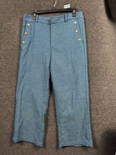 Ann Taylor Factory Pants Womens 8 Blue Textured Sailor Button Cropped Ankle