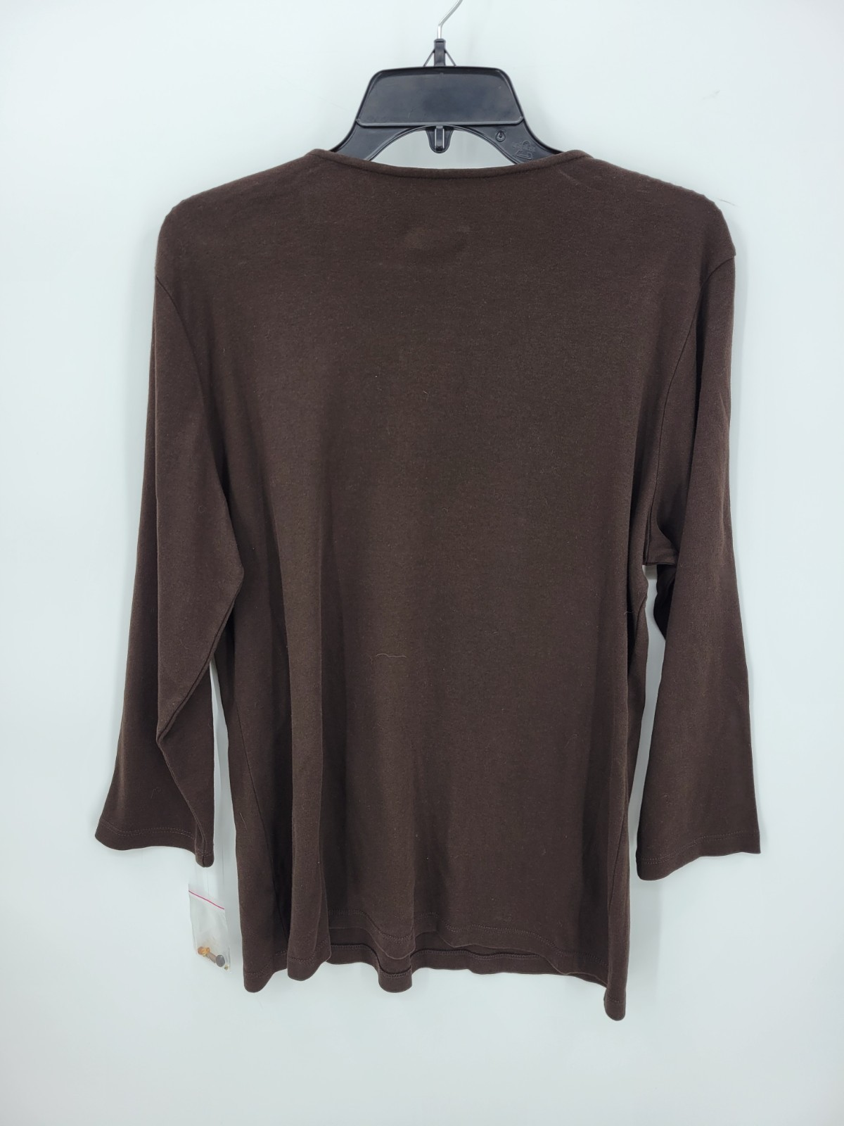 JM Collection Top Womens Large Brown Beaded Scoop Neck Long Sleeve Artsy Boho