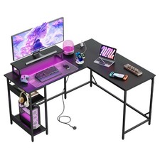 L Shaped Gaming Desk with RGB LED Lights & Power Outlets 140×50cm Reversible