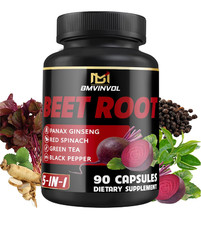 Beet Root Capsules - Green Tea, Red Spinach, Ginseng, Black Pepper - 90 Count -