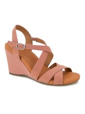GENTLE SOULS KENNETH COLE Womens Pink Isla Toe Wedge Leather Heeled Sandal 11 M