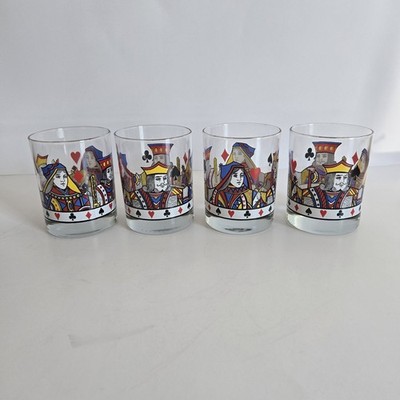 Vintage Libby Playing Card Glasses Set of 4 Lowball Rocks Tumblers Poker Barware