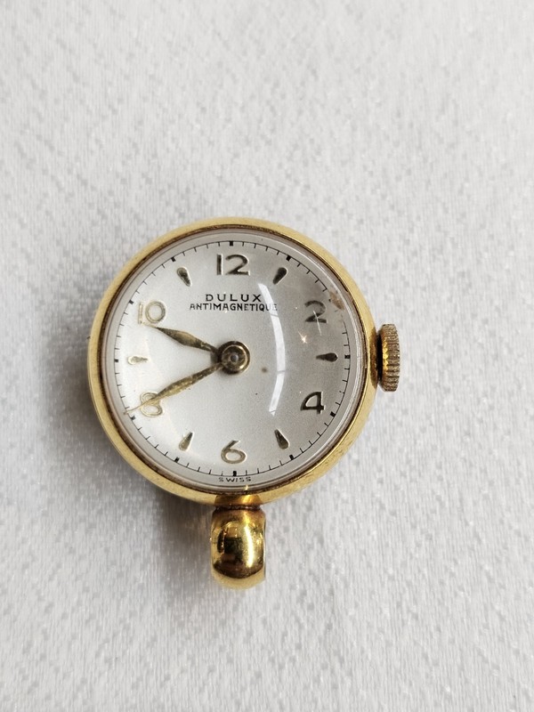 Vintage Dulox Antimagnetic 24mm Gold Plated  15 Jewels Pendant Watch Running 