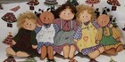 5 Dolls Girl Wooden Plaque. Hand Painted.