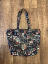 Borsa tote Blue Harrods London Landmarks in vinile con zip usata poco