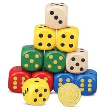 Poen 10 Pcs Wooden Dice Set 30mm 1.18 Inches D6 Large Jumbo 6 Sided Multicolor