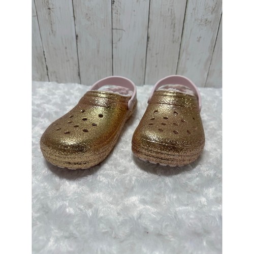 Crocs women’s Classic Lined Gold Glitter Clog - Picture 1 of 8