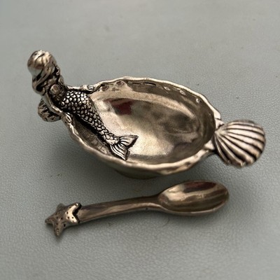 Basic Spirit Pewter Mermaid Salt Server W/ Sea Star Mini Spoon