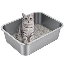 Stainless Steel Litter Box High Sided Metal Cat Odor Free Large Kitty Pan