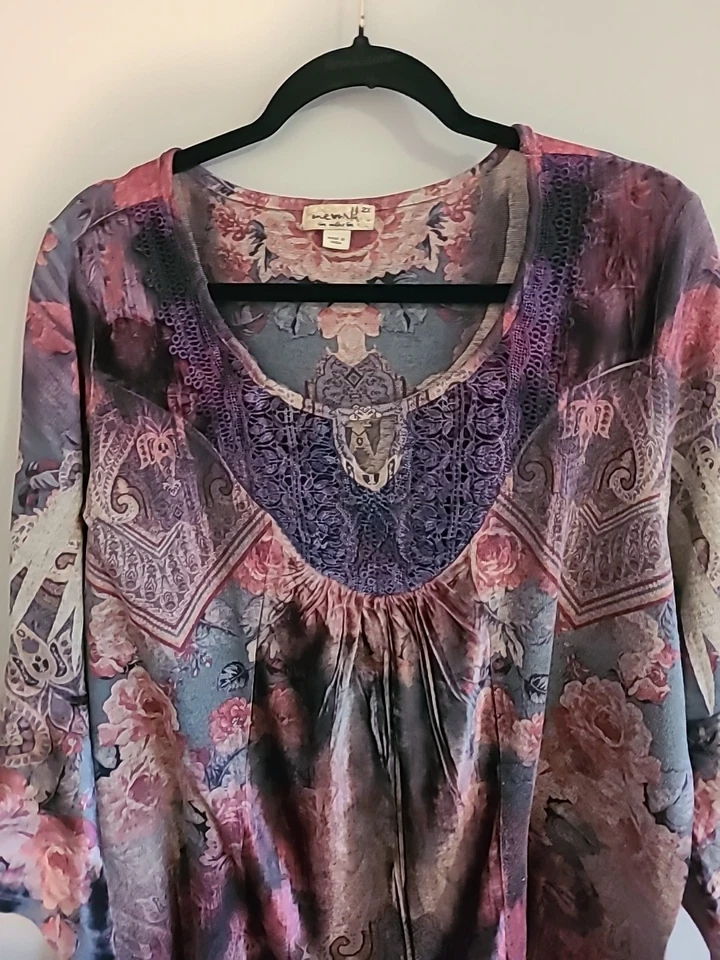 Top Boho Manga Campana One Mundo Púrpura Cachemira Geométrico 2X Crochet Gitano Foto 4 de 4