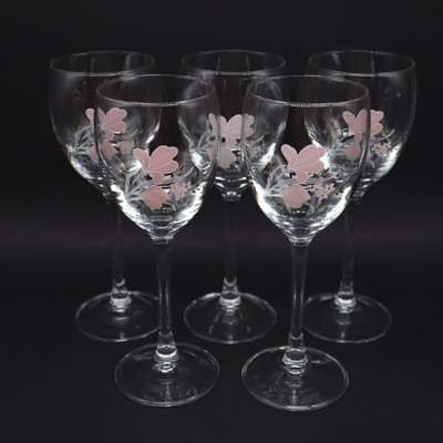 5 vintage Luminarc Weingläser Blumen-Motiv [H 19.6 cm] transparent ~ Topzustand