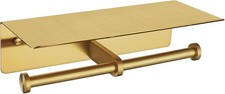 Brushed Gold Double Toilet Paper Holder W/ Shelf Heavy Duty 304 Stainless Steel