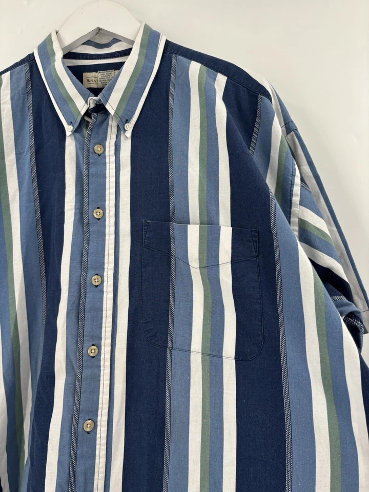 Рубашка мужская Natural Issue на пуговицах 2X синяя белая вертикальная в полоску короткий рукав - Изображение 3 из 4