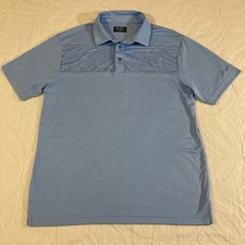 Ben Hogan Polo Mens Medium Shirt Blue Pink Geometric Golf Performance Wicking 74