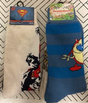   Nickelodeon Stimpy J. Cat & Superman 2- Pair Socks Size 6-12 LOT OF 2 