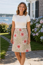 Talbots Floral A-Line Skirt 12P Pink Green Stretch Cottagecore Coastal VTG 90s