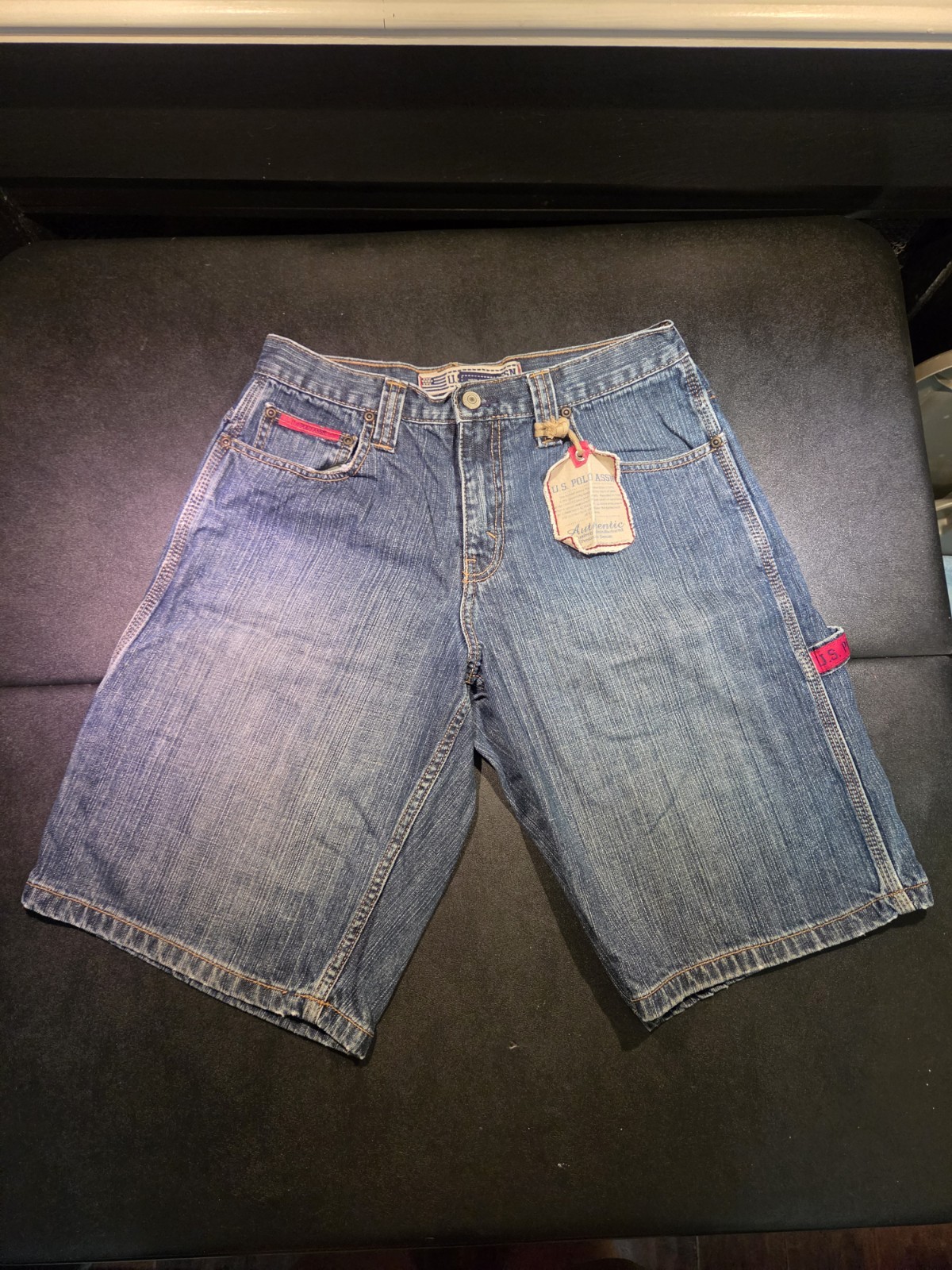 Vintage US Polo Assn Shorts Size 18 Blue Denim Carpenter Baggy Skate Jorts Y2K
