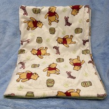 Disney Green white WINNIE THE POOH Piglet Baby Blanket hunny pot bee velour