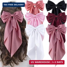 6Pcs Large Bows Hair Clips for Women Girls Long Tail Hair Ribbon Silky Satin Bar