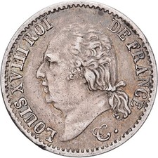 [#639781] France, Louis XVIII, 1/4 Franc, 1823, Paris, Silver, AU(50-53), Gadour
