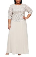 Alex Evenings 24W Taupe Sequin Lace Gown Mother of the Bride Formal Dress NWT