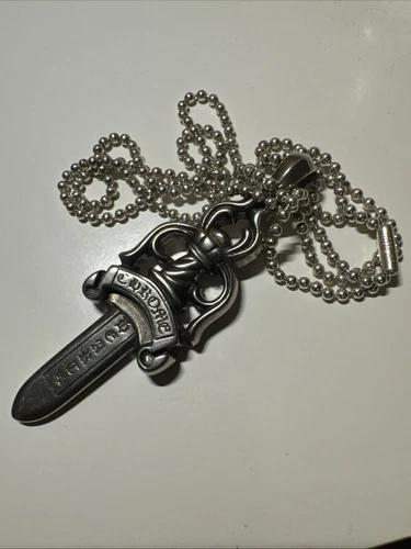 CHROME HEARTS Ciondolo pugnale vintage cuori cromati argento sterling 925 con catena