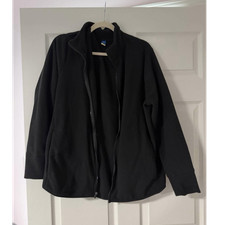 Men's Black Full-Zip Fleece Jacket Stand-Up Collar Polyester Solid Size XL