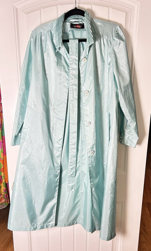 Veste imperméable vintage années 80 Alorna Petit Trench bleu irisé col plissé 7/8 - Photo 1/12