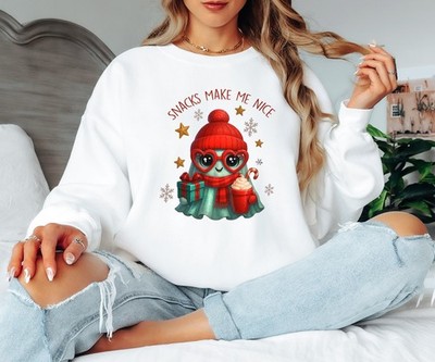 Snacks Make Me Nice Damen Weihnachtspullover Holiday Food Damen Sweatshirt