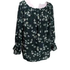 Loft Ann Taylor blouse Women’s Size Medium Green Off Shoulder Float Top Shirt