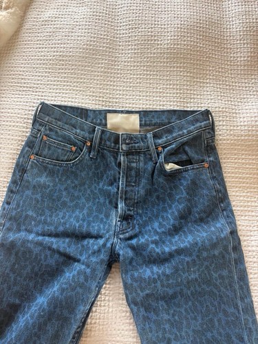Mother Superior Tomcat Ankle Straight Jeans Sinister Blue Leopard Print, Size 27