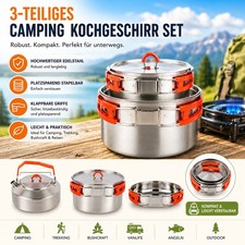 Camping Kochgeschirr Set 3-tlg. Edelstahl Out...