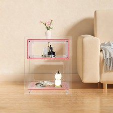 Modern Acrylic Side Table Free Standing Nightstand Pink Rectangle Storage Shelf